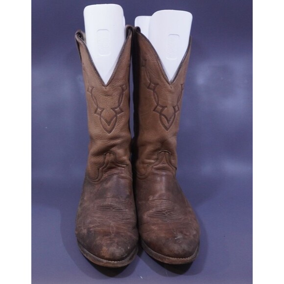 Vtg Abilene 6644 Elk Leather Cowboy Boots Mens 11.5 D Brown Western Made In USA main image 4